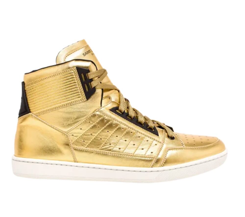 SAINT LAURENT Court Classic SL24 High Top Sneaker Gold Metallic Sz 43/US 10 $795